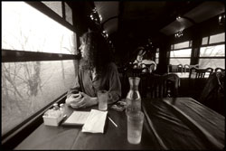 "Cynthia on a train"